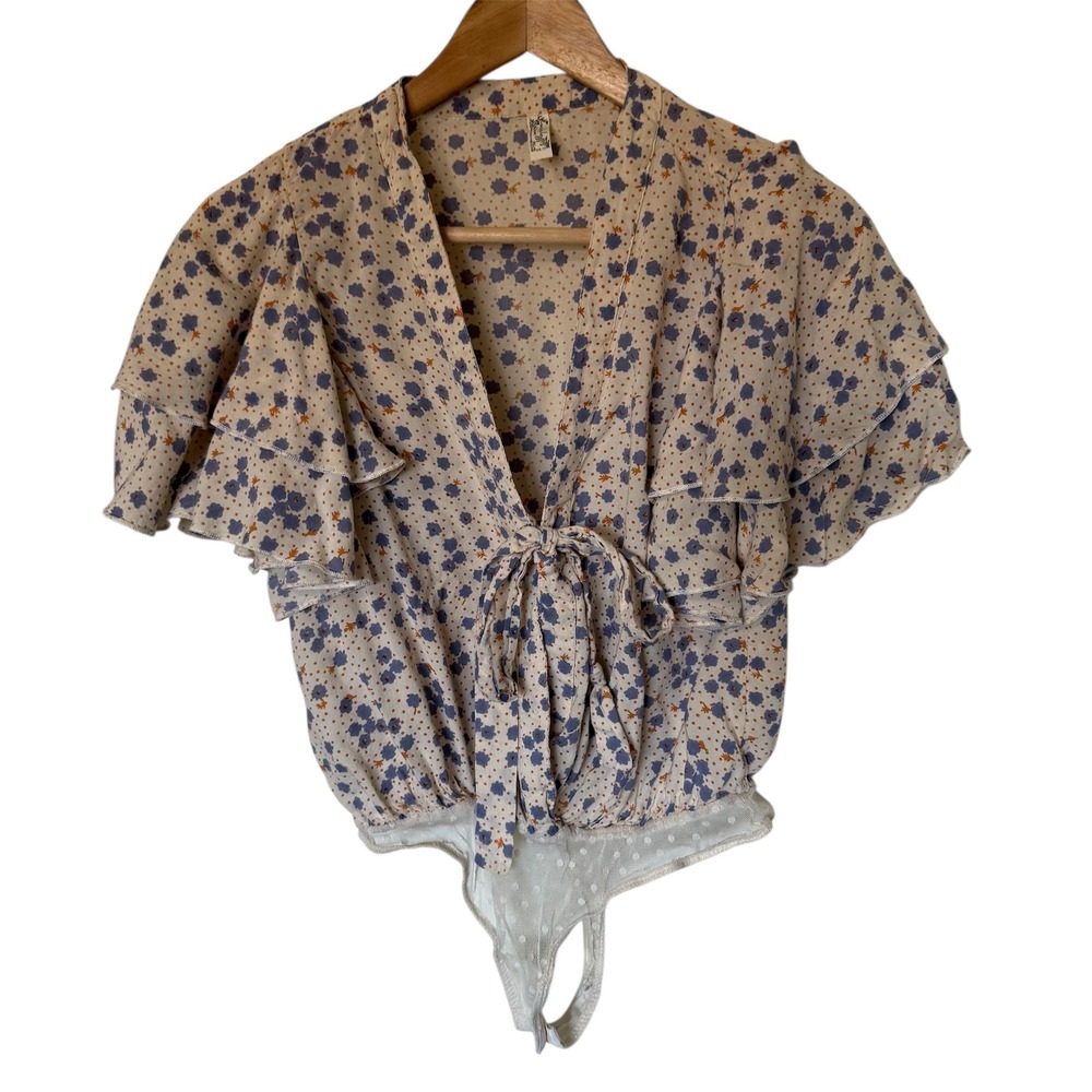 Free People Floral Ruffle Tie Front Bodysuit XS fairycore